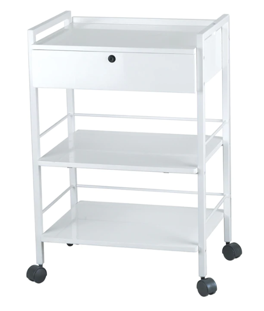 SPA TROLLEY WITH METAL FRAME TWO SHELVES AND LOCKING DRAWER 1019A